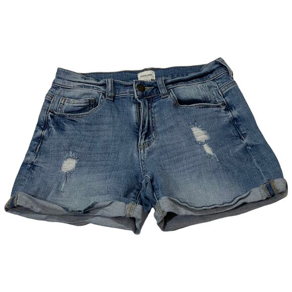 sneak peek mid-rise stretch cuffed denim shorts - blue - 3/W26 - Picture 6 of 12